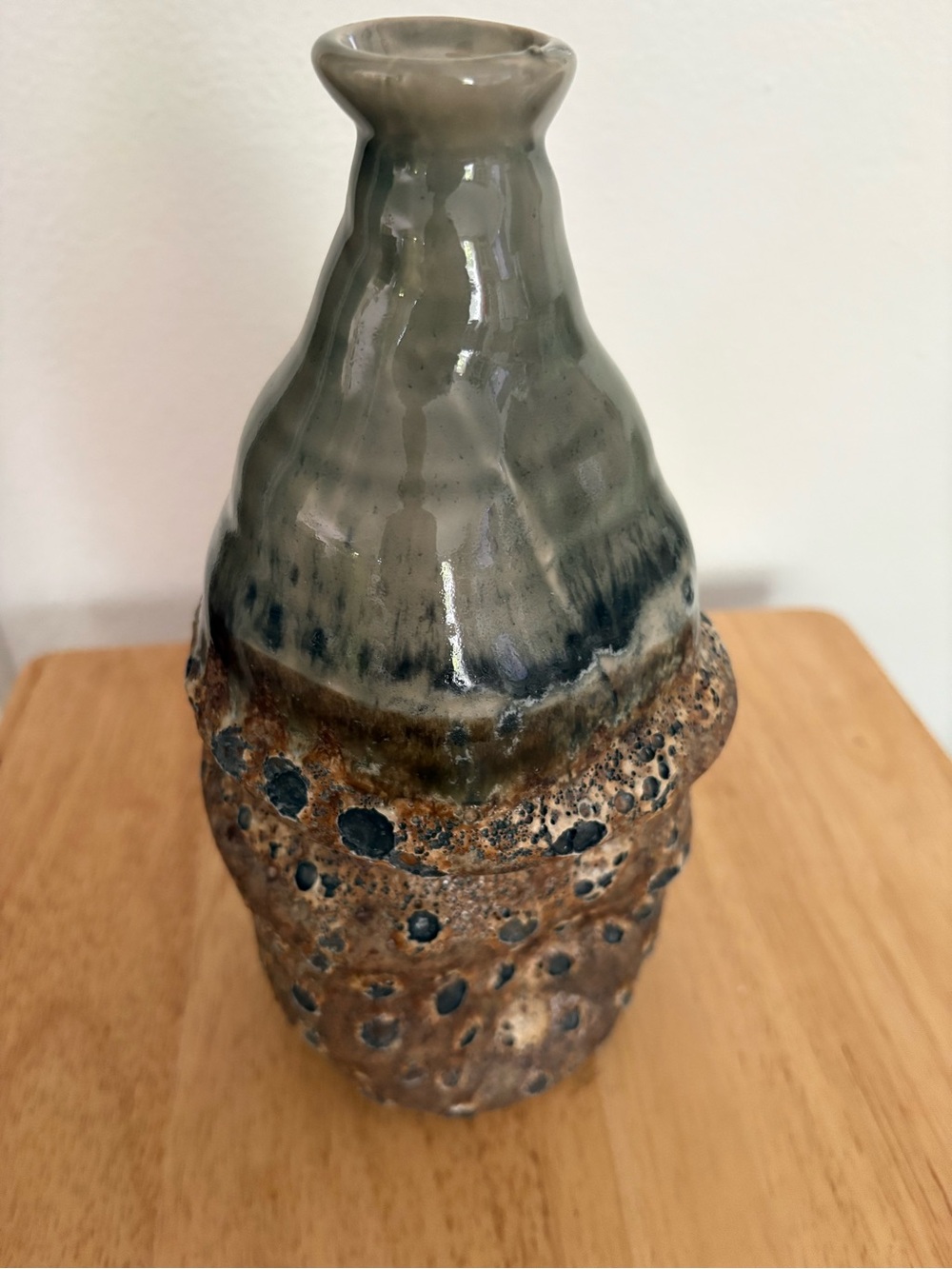 Handmade Ceramic Textured Vase in Green and Brown